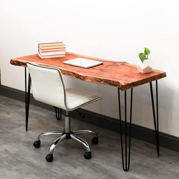 Artisoul live edge study table in Sheesham or Acacia wood with black hairpin legs, 4ft x 1.5ft