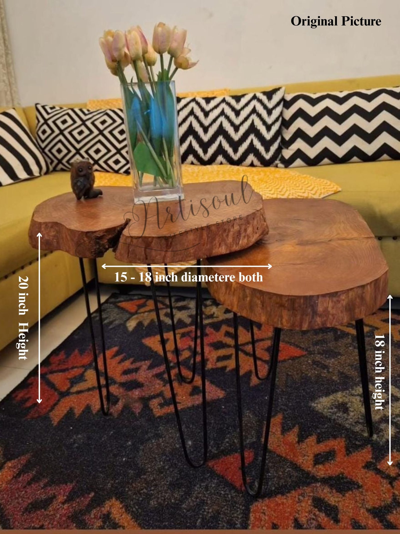 Artisoul live edge nesting table size guide