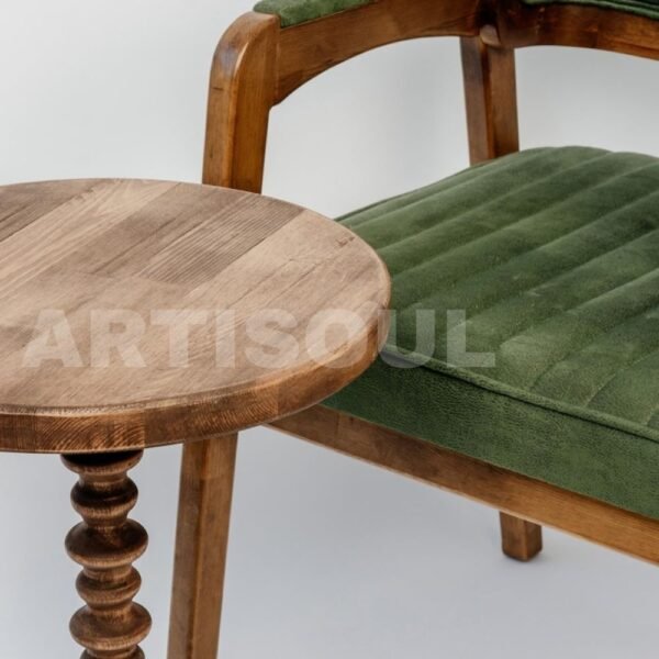 Round Side Table — Turned Wood Base